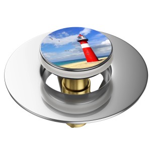 Sanilo Pop Up Waschbeckenstöpsel mit Leuchtturm Motiv, verchromt.