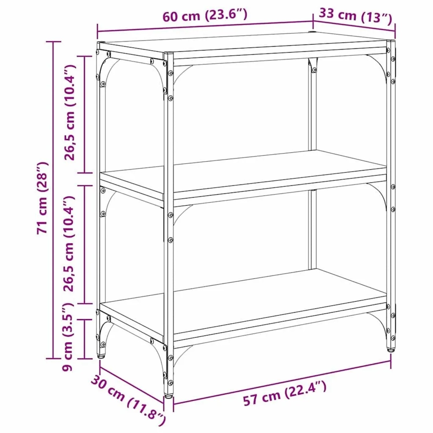 vidaXL Bücherregal Artisan-Eiche, 3 Regale, 60x33x70,5 cm, Holzwerkstoff