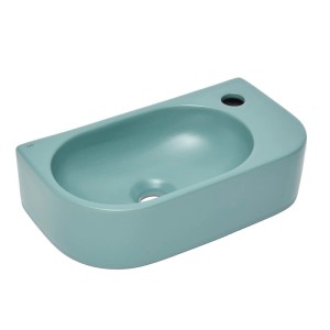 Grünes, mattes Keramik Handwaschbecken 40x21,5 cm von Swiss Aqua Technologies. Hängewaschbecken mit Hahnloch, ohne Überlauf.
