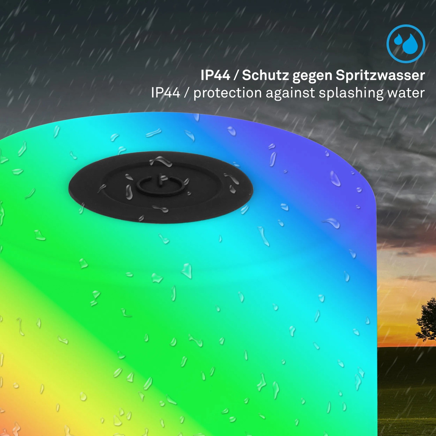 Brilo Akku-Tischleuchte Smal, schwarz, mit RGB-Beleuchtung und Spritzwasserschutz (IP44).