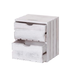 Weiße MCW Kommode C62 mit 2 Schubladen aus Paulowniaholz im Shabby-Look.