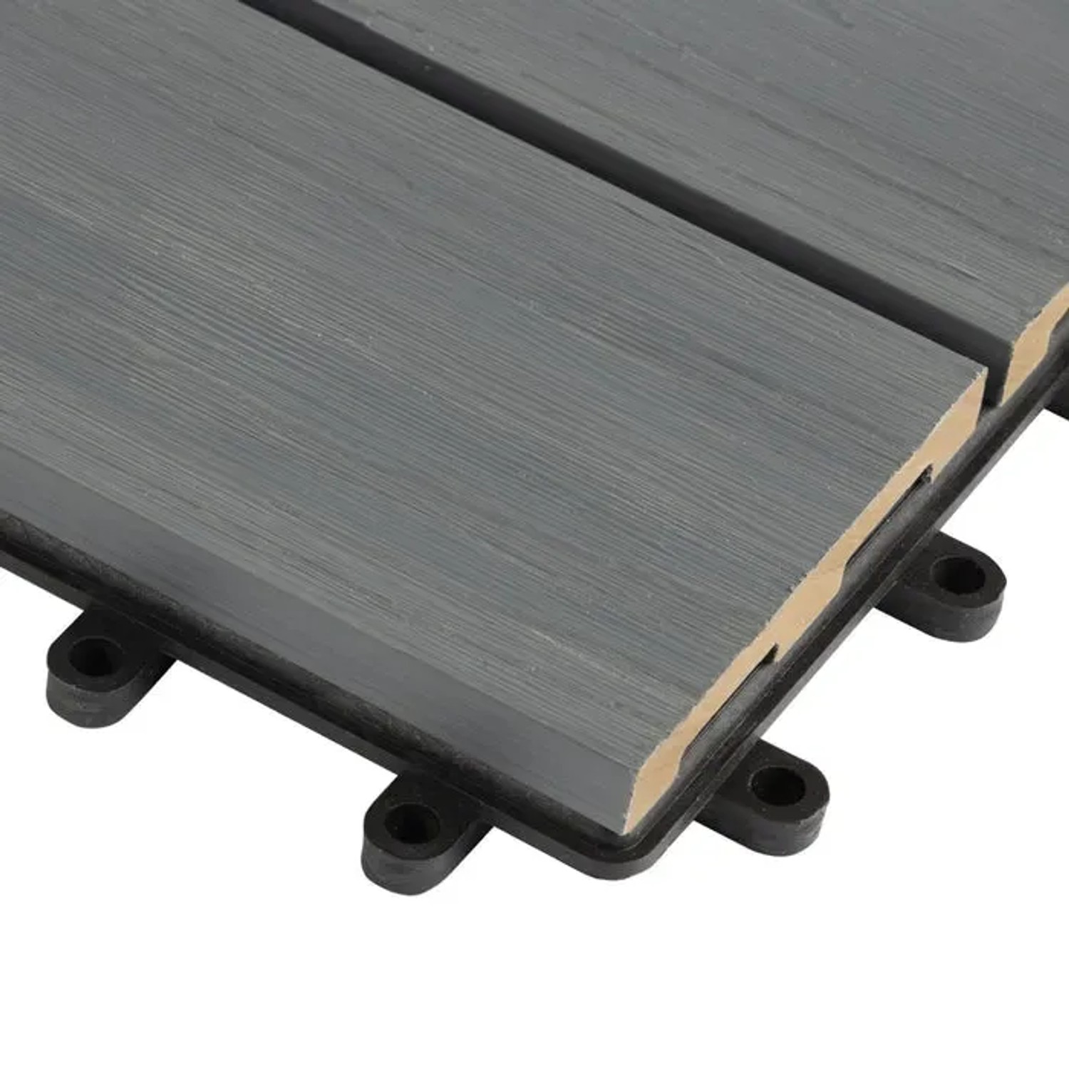WPC Terrassenfliese Classic, grau, 30x30 cm, 11er Set, Klickfliesen für Terrasse und Balkon.