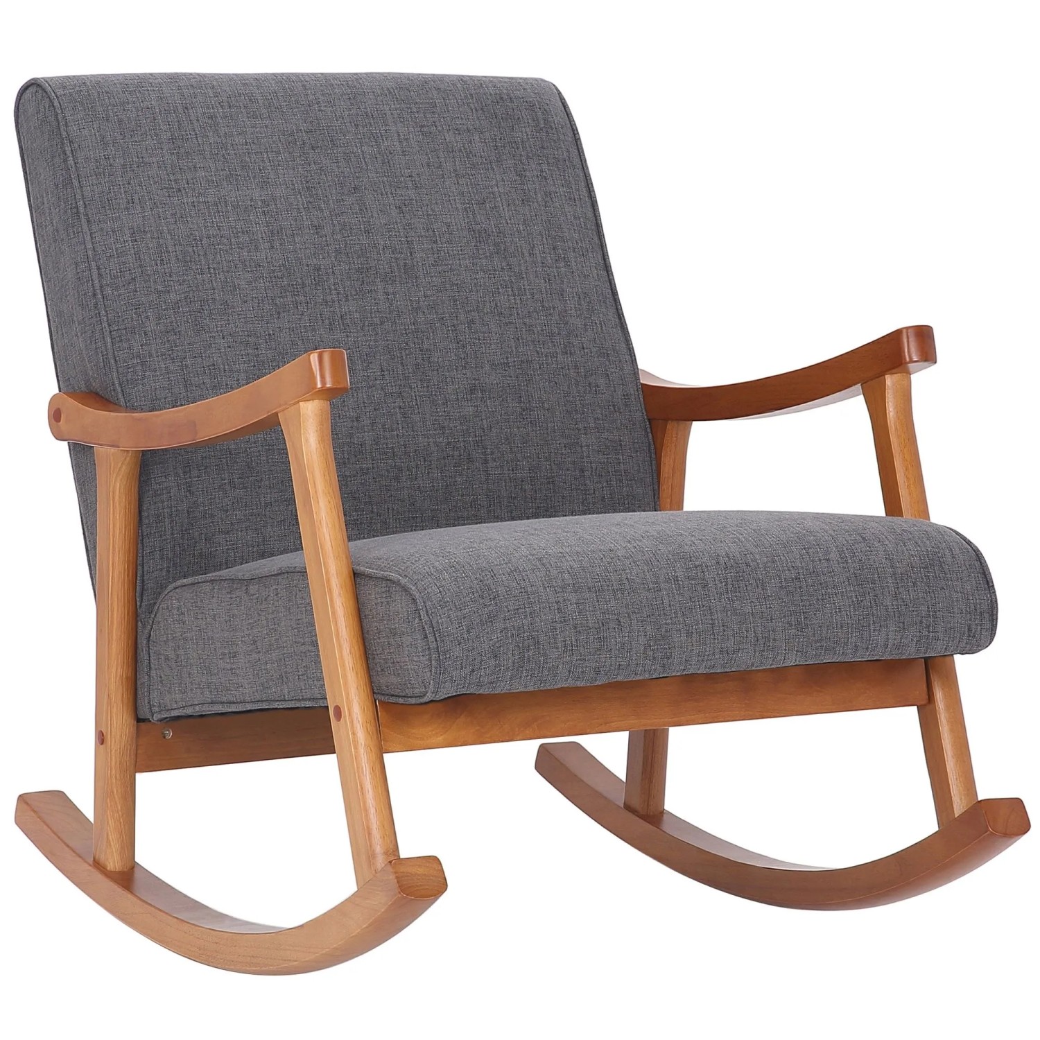 DELUKE Schaukelstuhl JONAS Indoor 67x92x82cm Stoff Hellgrau Walnussbraun Liegestuhl Relaxstuhl Sofastuhl