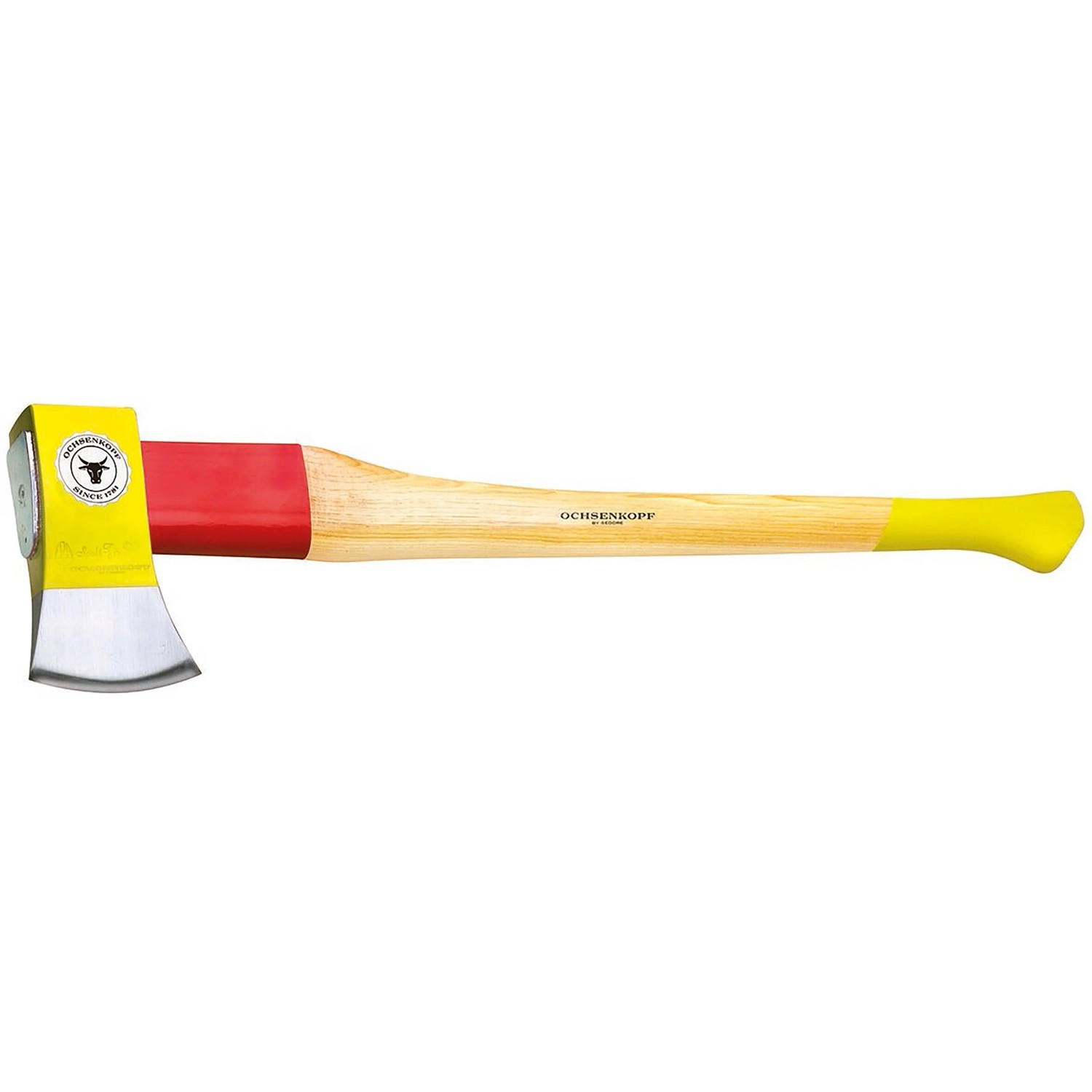 Ochsenkopf Axt Spalt-Fix OX 648 H-2508 mit Hickorystiel, 80 cm. Spaltaxt mit gelbem Kopf und Holzstiel.