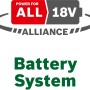 Bosch 18V Power For All Akku-System Logo für Gartengeräte wie Akku-Baumscheren.