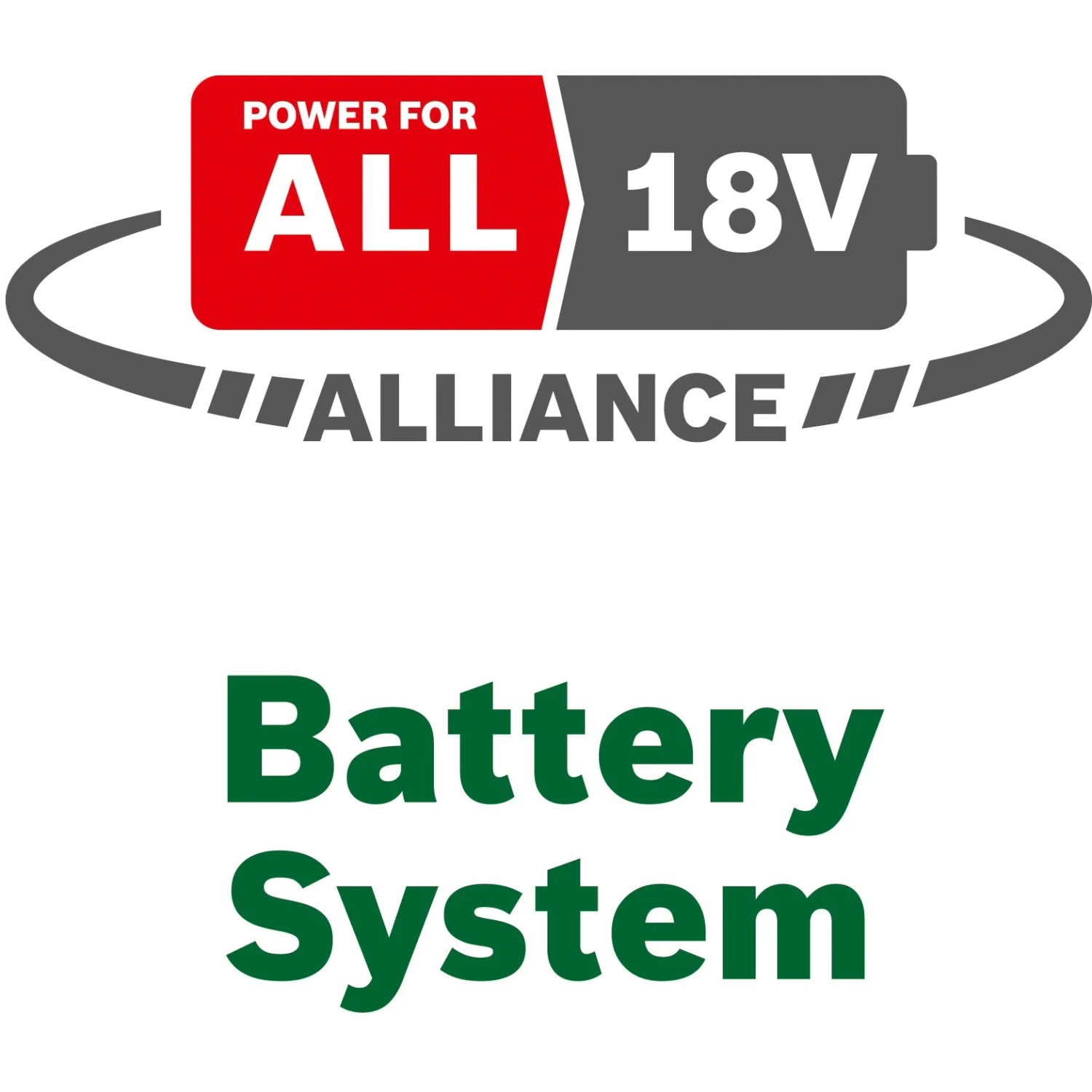 Bosch 18V Power For All Akku-System Logo für Gartengeräte wie Akku-Baumscheren.