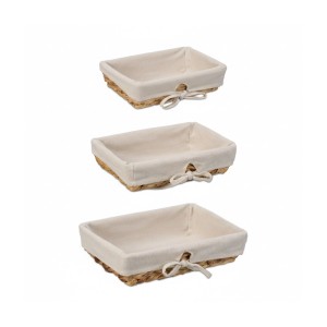 Relaxdays Brotkorb 3er Set Stroh Natur/Creme mit Stoffeinsatz