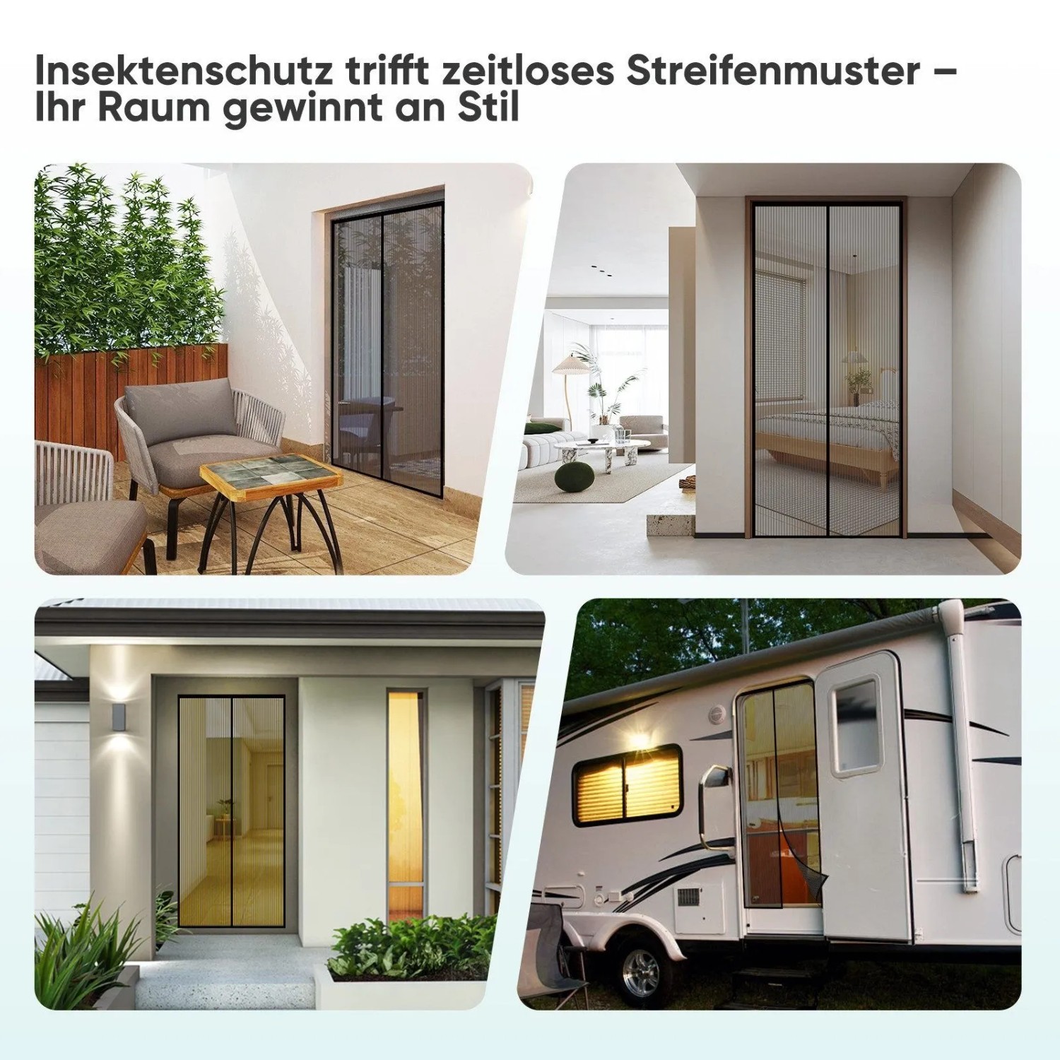 Schwarzer Insektenschutz-Türvorhang für Balkon, Haus & Wohnmobil. Fliegengitter mit Magnetverschluss, 95x210cm, Fenster-Zubehör.