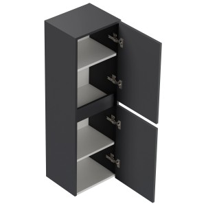 Posseik Limes Bad Hochschrank, Grafit, 112cm, mit offenen Türen und Einlegeböden.