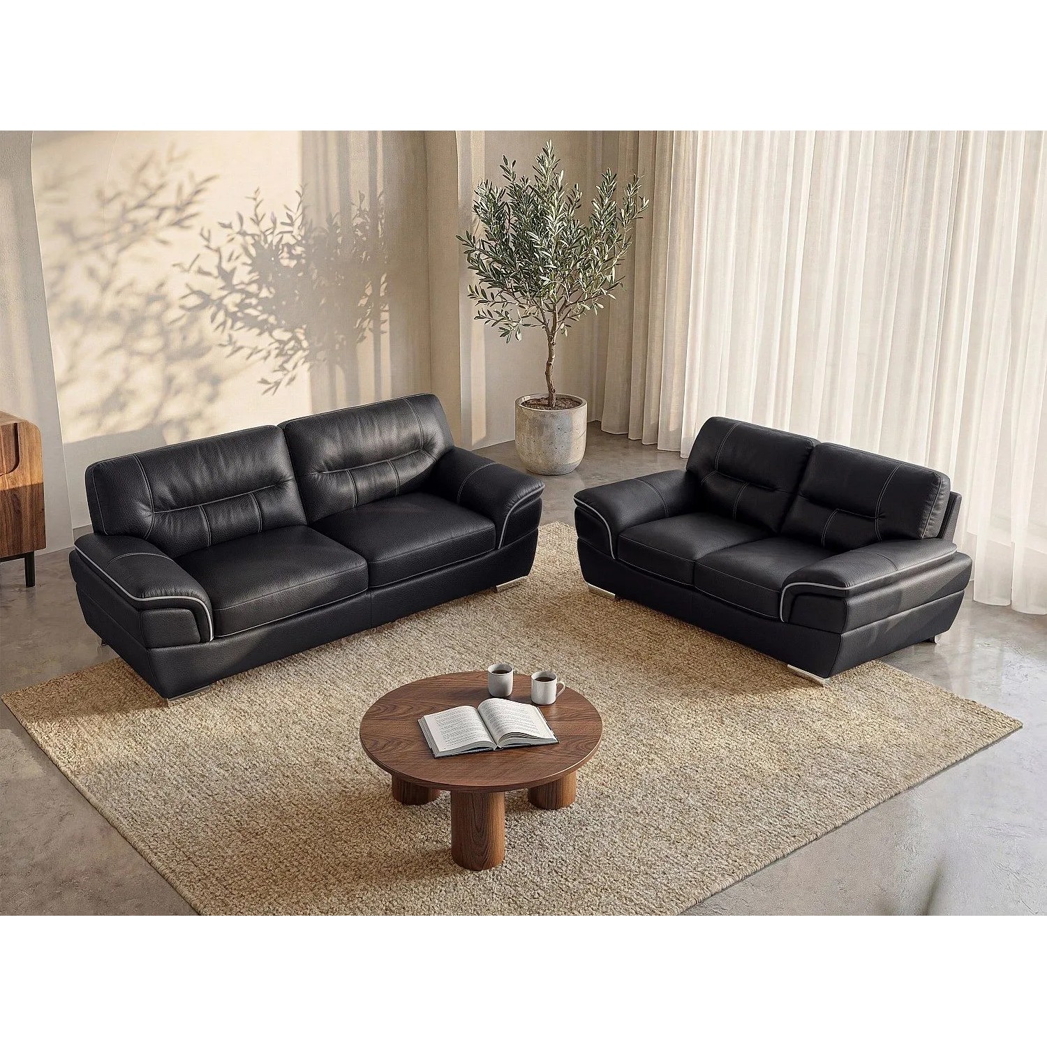 Vente-unique Couchgarnitur Thibault Schwarz 168 cm  210 cm