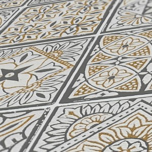 Bricoflor Tapete in Fliesenoptik Grau-Gold, Vliestapete für Wohnzimmer und Küche im Boho Chic.