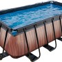 Rechteckiger EXIT Wood Pool 400x200x122 cm mit Holzoptik, Abdeckung und schwarzem Stahlrahmen.