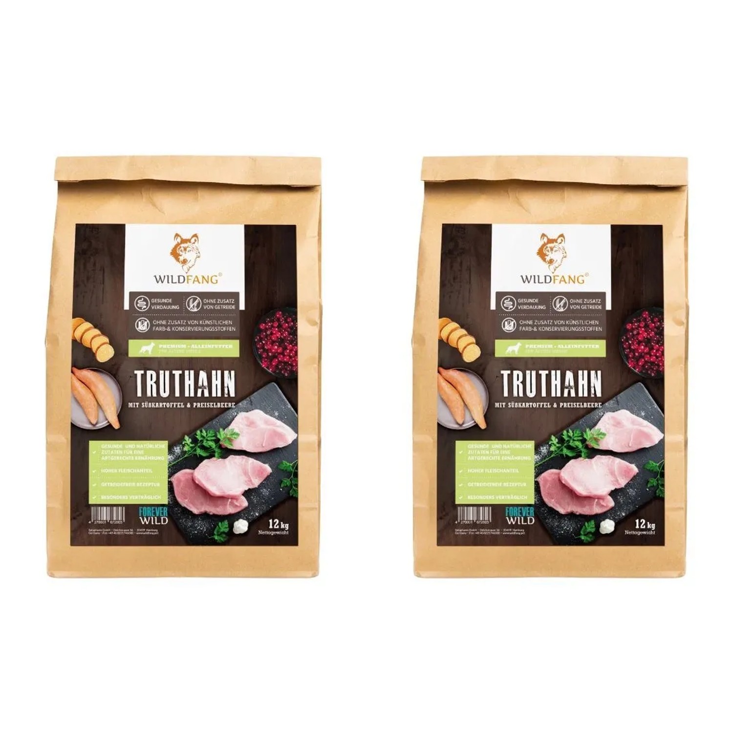 Wildfang Sensitive Trockenfutter mit Truthahn Getreidefrei 2 x 6 kg