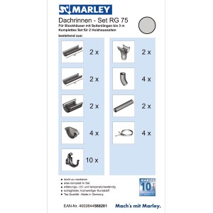 Marley Dachrinnen-Set RG 75, grau, für Blockhäuser bis 3m Seitenlänge. Komplettes Set mit Zubehör.