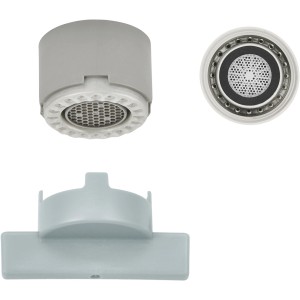 Grohe Strahlregler mit Antikalk-System und Demontageschlüssel, verschiedene Ansichten.