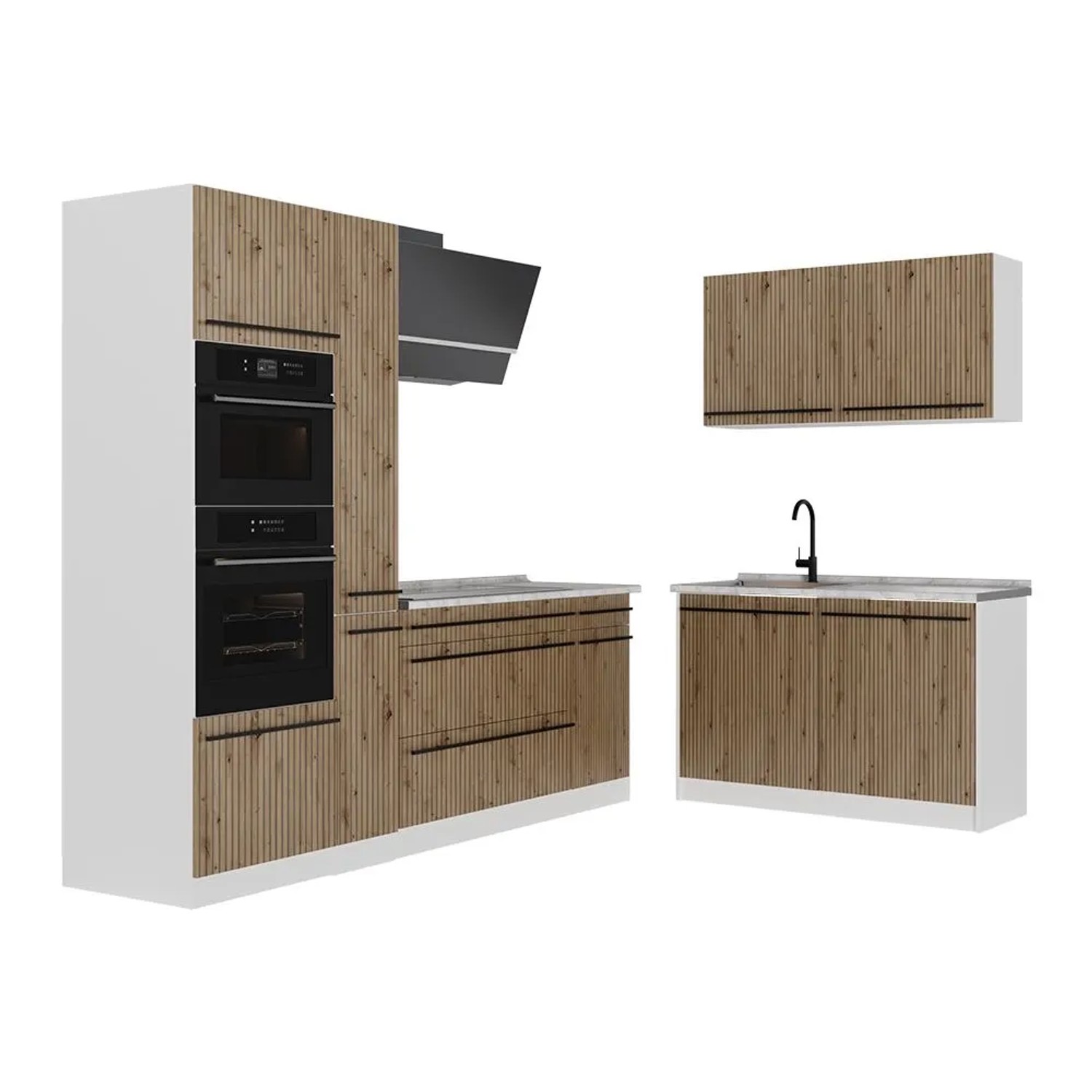 Vicco Eckküche R-Line Artisan-Eiche/Weiß 230 x 207 Arbeitsplatte Marmor Art Nr 67503