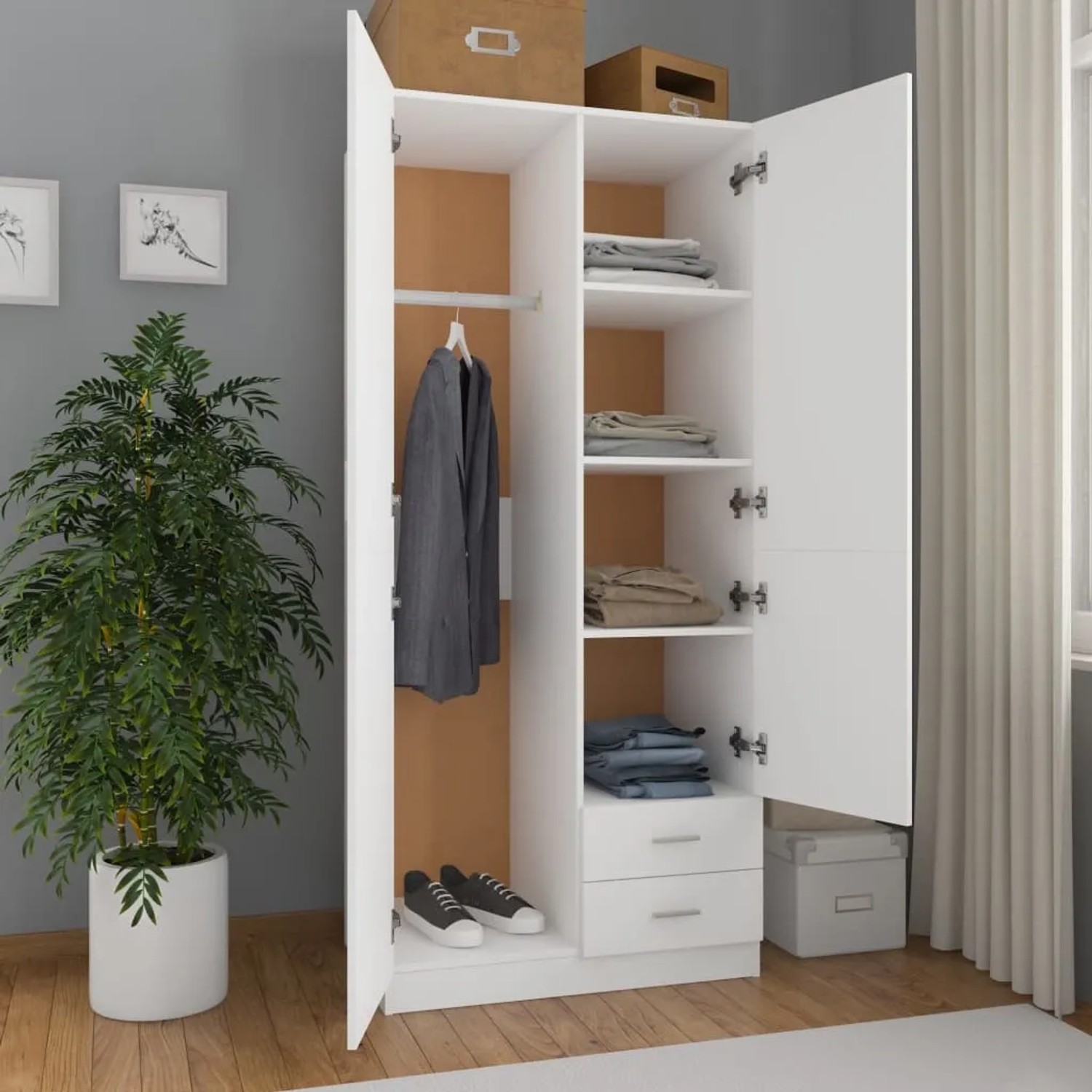 vidaXL Kleiderschrank Weiß 80x52x180 cm mit Schubladen, 2 Türen, mit Stange kaufen bei OBI