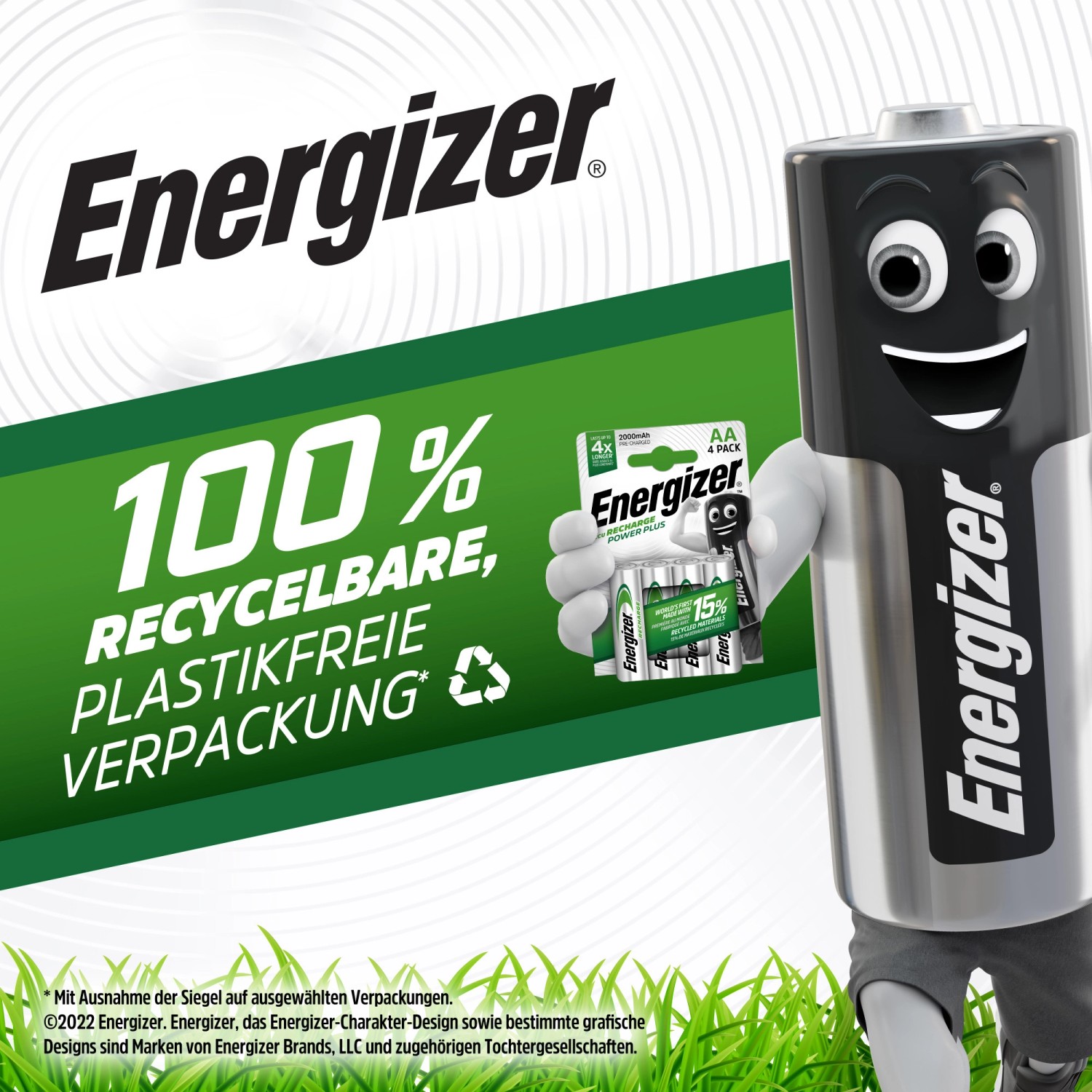 Energizer Power Plus AAA Akkus, 4er-Packung. Wiederaufladbare Micro-Batterien mit Maskottchen.