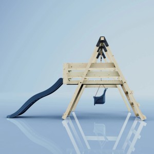 REBO Schaukel Hortensie in Marineblau mit Rutsche und Leiter aus Holz für Spiel & Spaß im Garten.