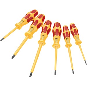 Wera VDE Schraubendrehersatz: 6 isolierte Schraubendreher mit gelb-roten Kraftform Griffen, Kreuzschlitz & Schlitz.
