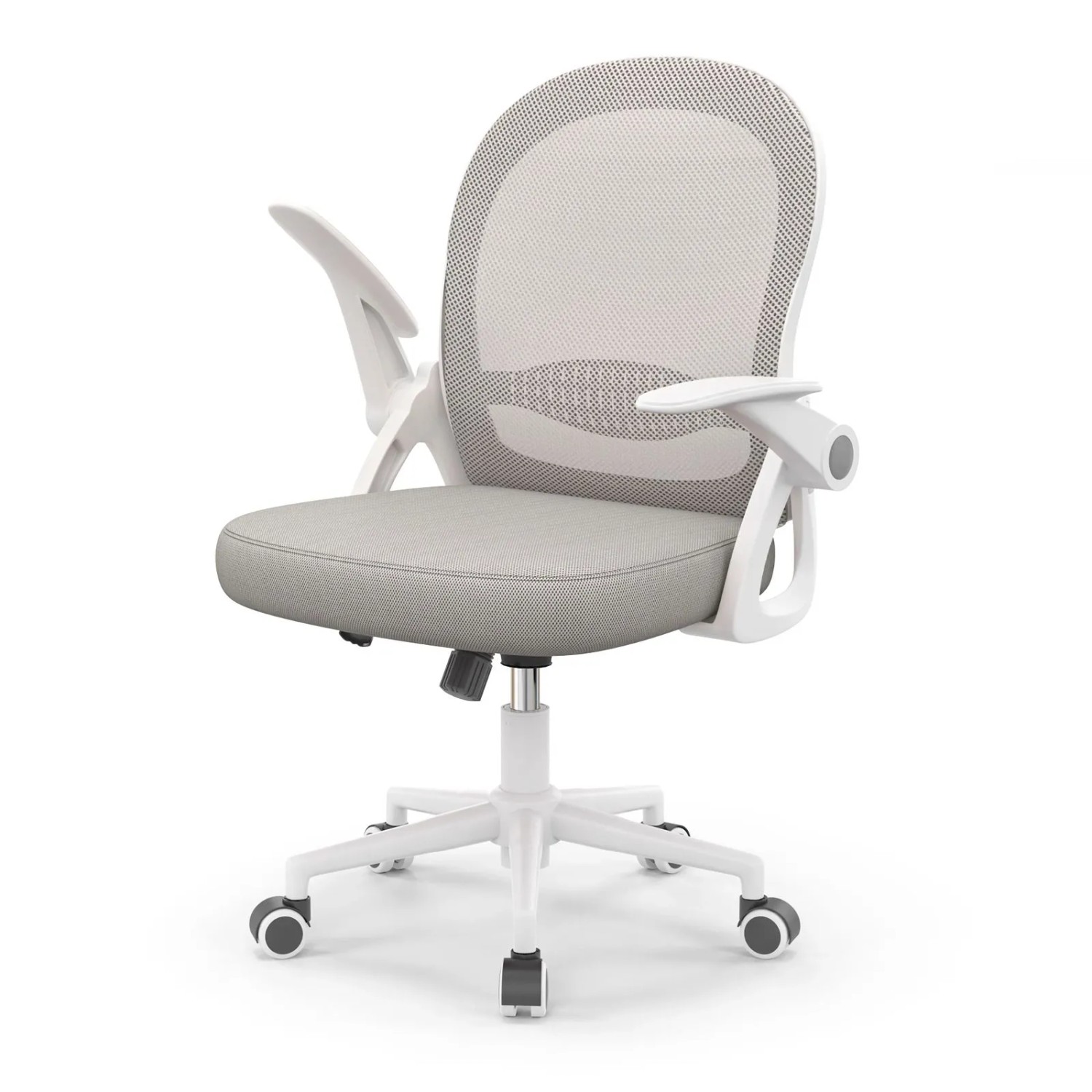 Rattantree Ergonomischer Drehstuhl mit Netzrücken Klapparmlehnen Höhenverstellbar Grau