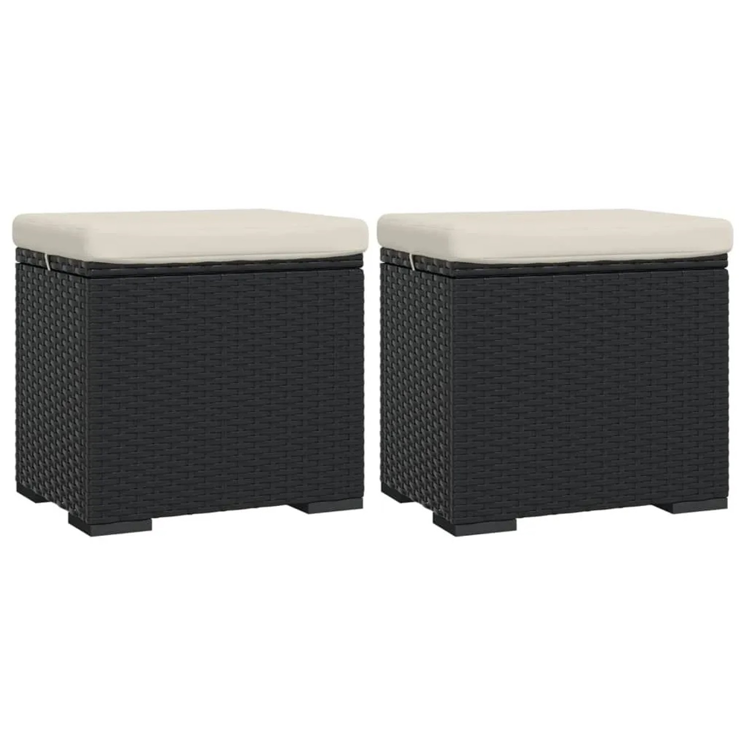 vidaXL Hocker mit Kissen 2 Stk Schwarz 40x30x40 cm Poly Rattan 319394
