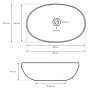 Technische Zeichnung: ECD Germany Design Waschbecken, 600x420 mm, Aufsicht und Seitenansicht mit Maßen.