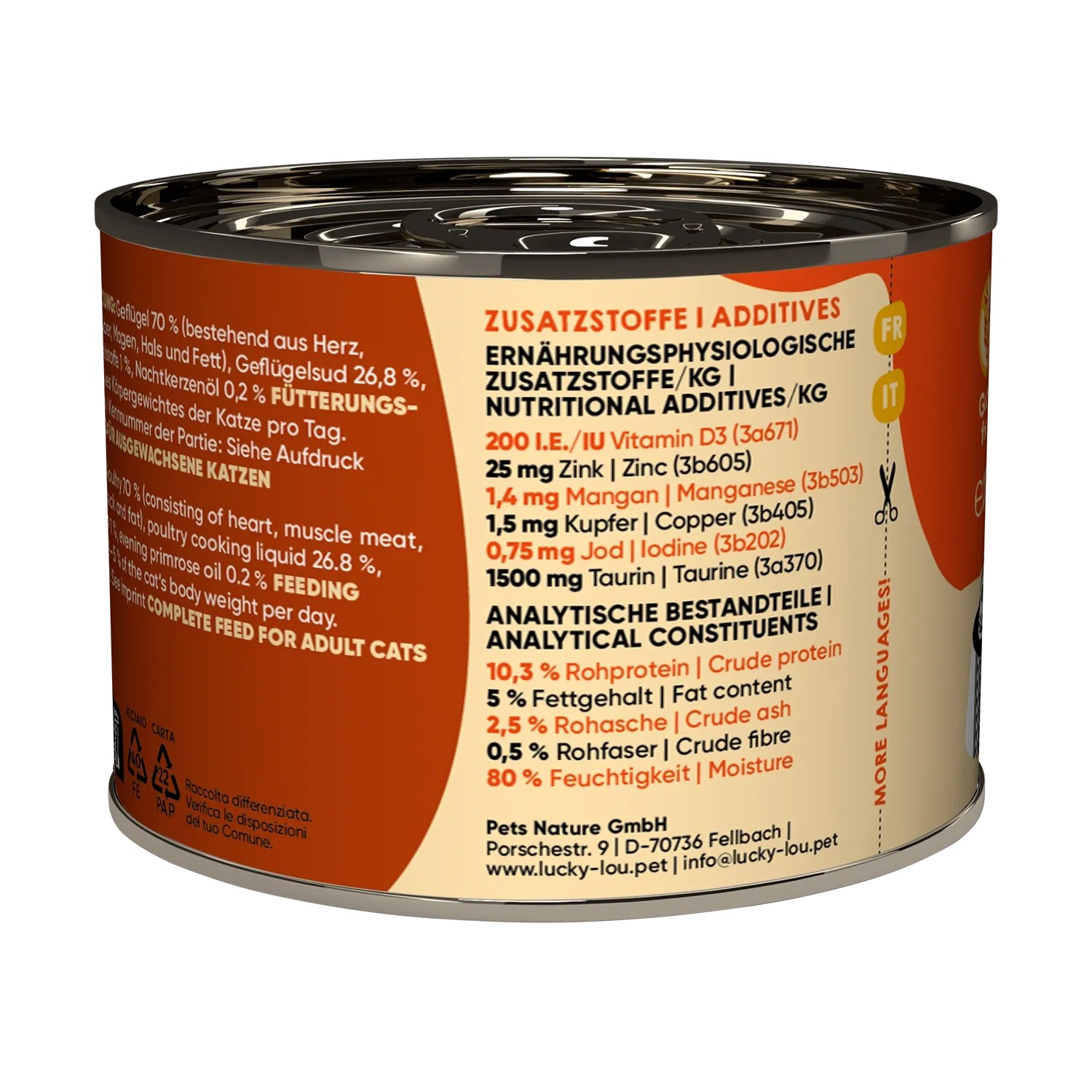 Lucky Lou Katzen-Nassfutter Adult Geflügel, 200g Dose. Alleinfutter für erwachsene Katzen.