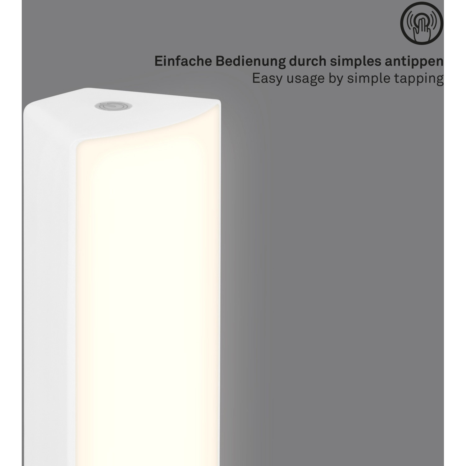 Weiße Brilo Akku Tisch- und Wandleuchte Zadar, dimmbar mit Touchfunktion. Ideal als Außenwandleuchte.