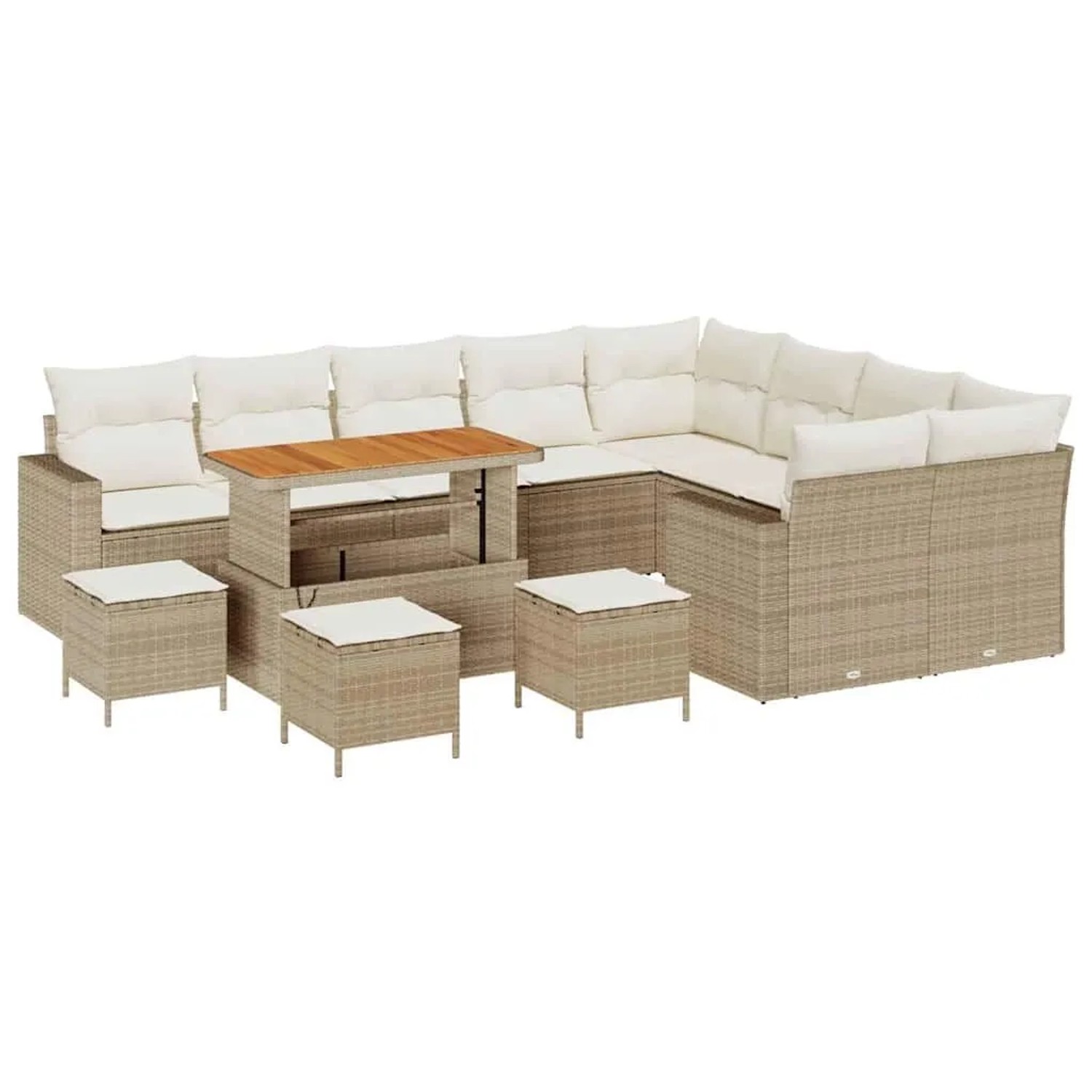 vidaXL Gartensofa-Set mit Kissen 14 Stk Beige und Creme Poly-Rattan 3363611 günstig online kaufen