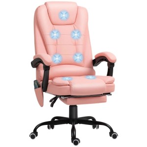 Rosa Vinsetto Massagestuhl aus Kunstleder mit Fußstütze. Komfortabler Bürosessel mit Massagefunktion und Rollen.