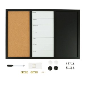 Relaxdays Kombitafel MDF Stahl Kork Schwarz Weiß Natur Magnetisch Mit Zubehör 60 cm x 40 cm