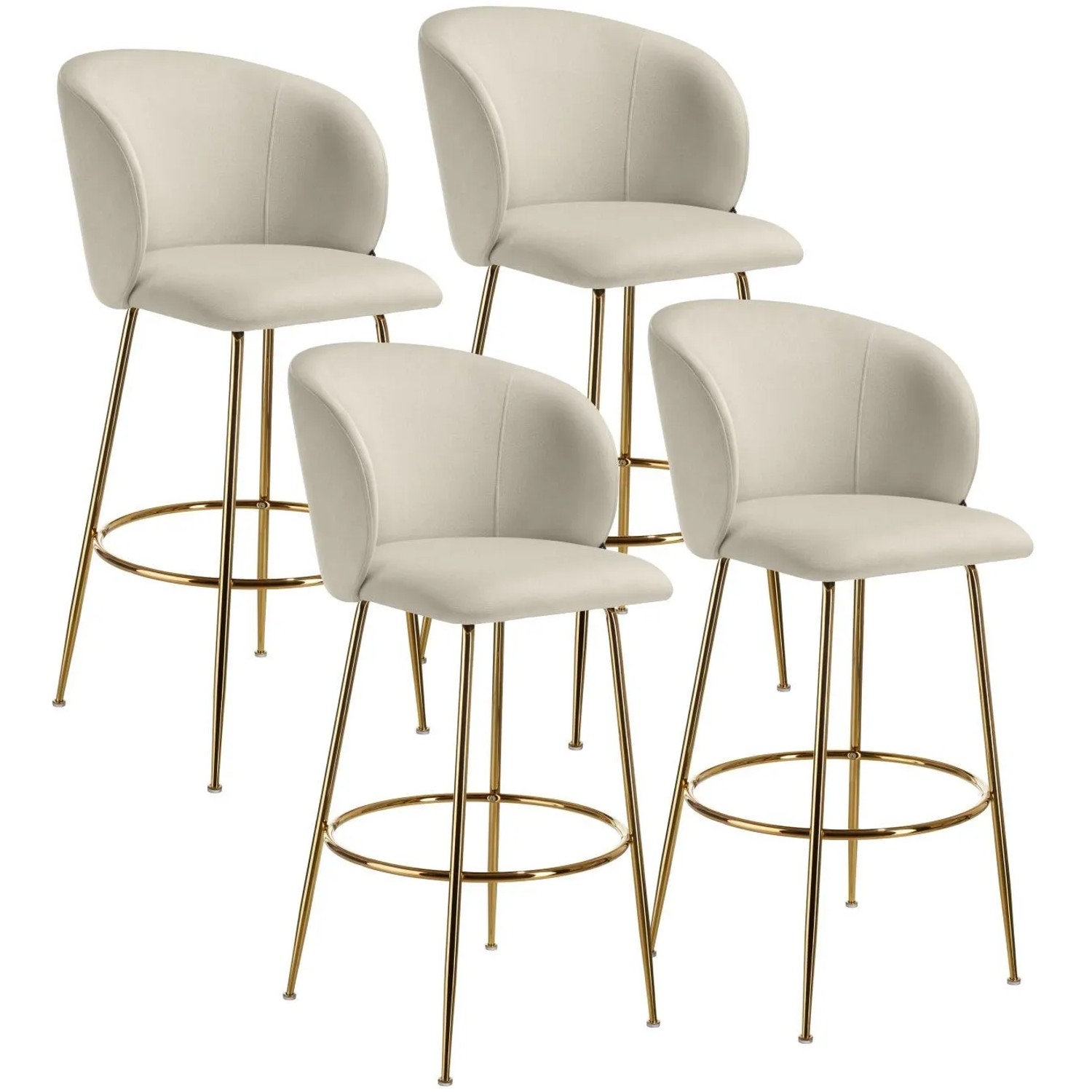 Tectake Barstuhl Luana In Samtoptik  Gepolstert Mit Breiter Rückenlehne und Fußstütze 4Er Set 60 x 51 x 106 cm Creme Gold