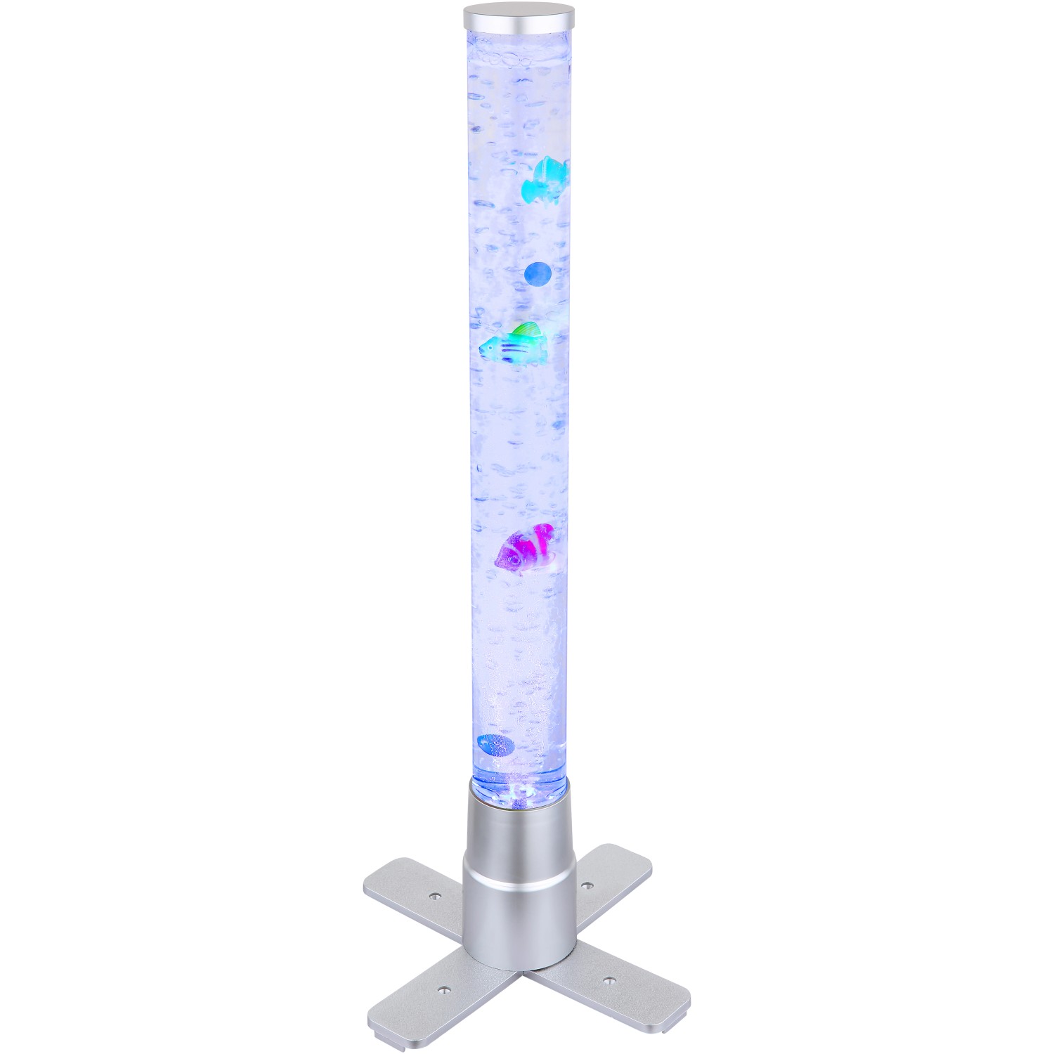 Globo LED-Stehlampe Mendoza, silberfarbene Design-Stehleuchte mit Wasser, Fischen und RGB-Farbwechsler.