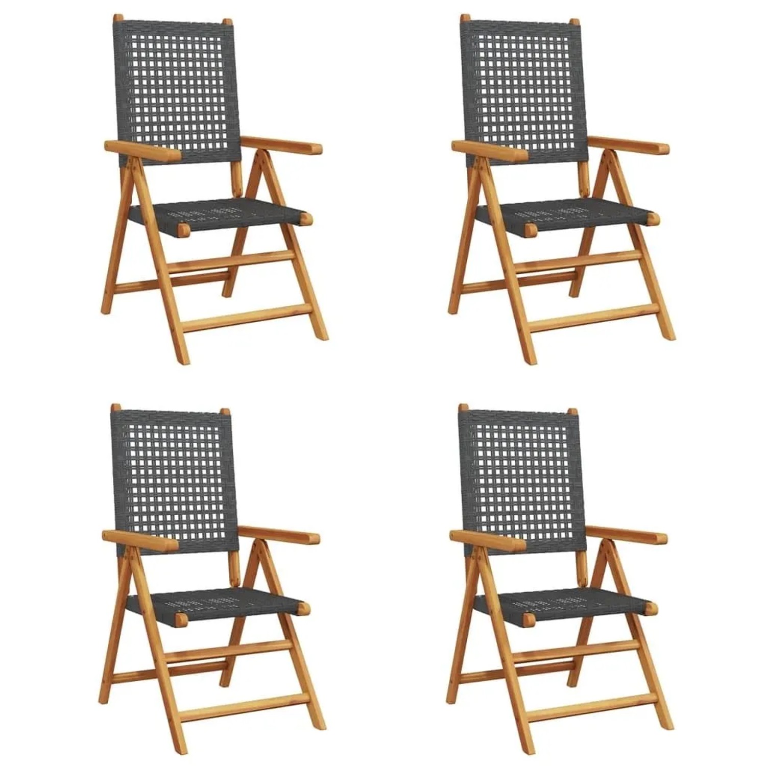 vidaXL Gartenstuhl Verstellbar 4 Stk Schwarz Poly Rattan Massivholz 3214520 günstig online kaufen