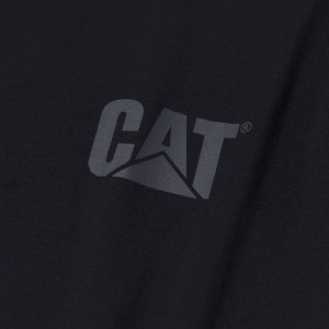 Schwarzer Baumwoll-Pullover mit dunklem CAT Logo. Robuste Arbeitskleidung.