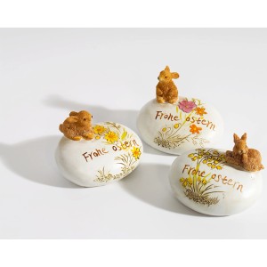 Brauns-Heitmann Deko-Steine Frohe Ostern mit Hasen, 3er Set, Osterdeko für ein festliches Ambiente.
