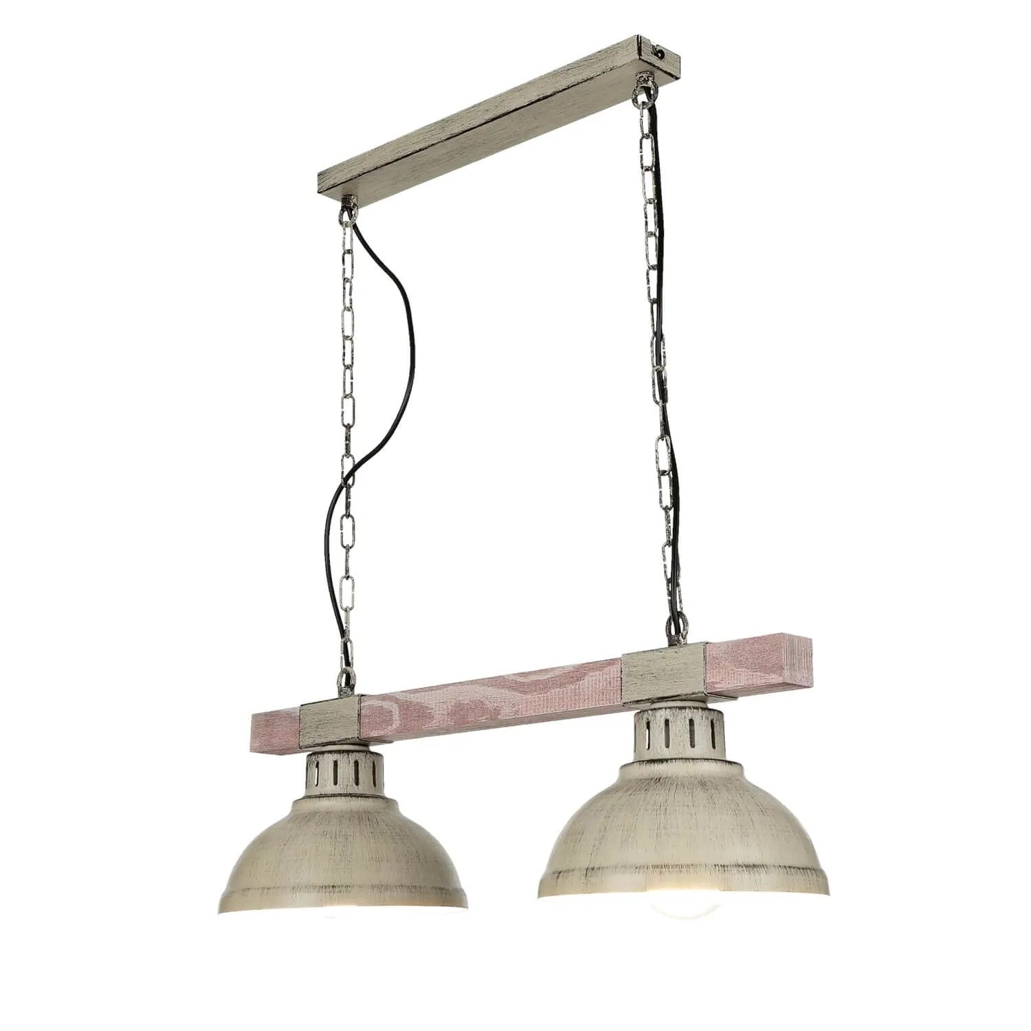 Licht-Erlebnisse Pendelleuchte 2-Flammig E27 60 cm Lang Metall Holz In Shabby Weiß