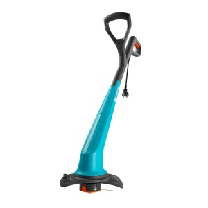 Gardena Elektro-Rasentrimmer SmallCut 300/23, Rasentrimmer mit blauem Gehäuse und schwarzem Griff.