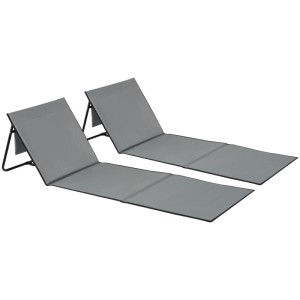 2er Set Tectake Strandmatten Mina, grau/blau, mit verstellbarer Rückenlehne und Tragegurt.