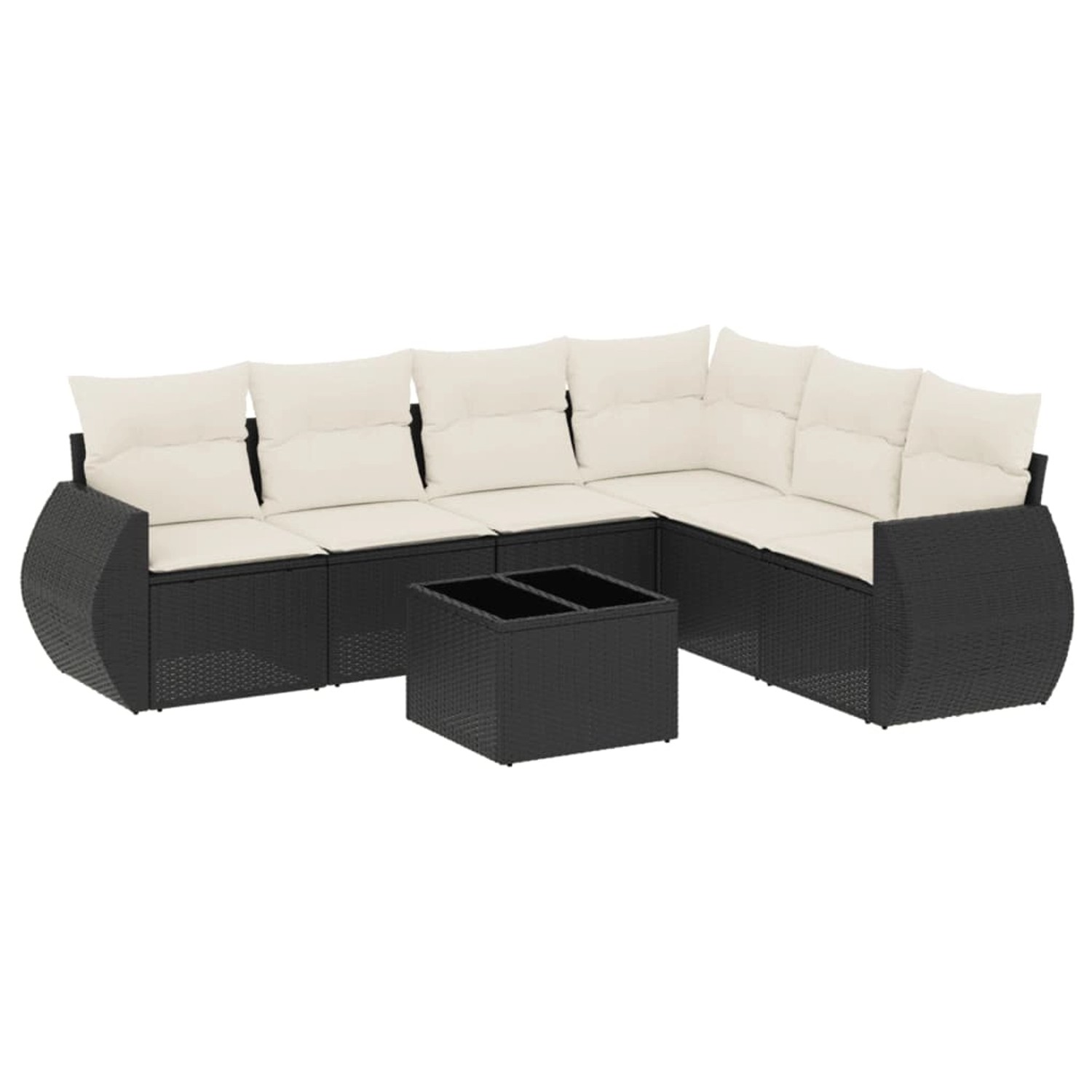 vidaXL 7-Tlg Garten-Sofagarnitur mit Kissen Schwarz Poly Rattan 3221415 günstig online kaufen