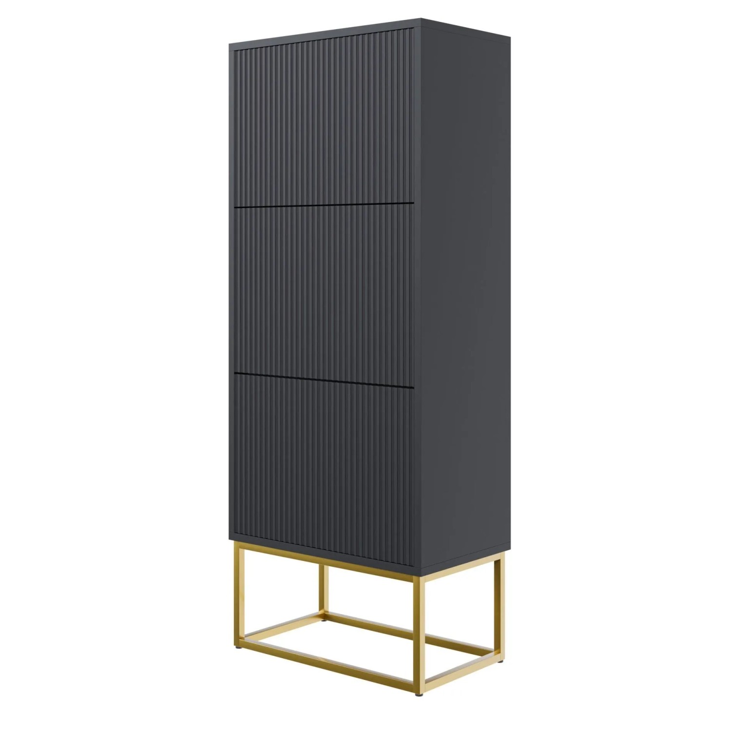 Selsey Schuhschrank Veldio Rillenfront Goldfarbenes Gestell Schwarz 50 cm