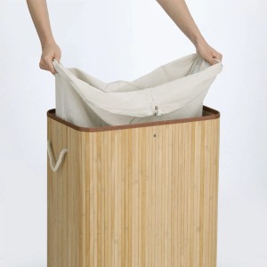 Zeller Present 2-fach Wäschesammler aus Bambus (90 l) mit herausnehmbarem Wäschesack.