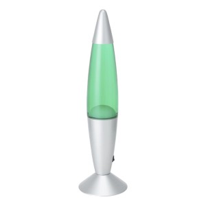 Eglo LED-Lavatischleuchte in Silber mit grünem Flüssigkeitsbehälter und weißem Wachs. Dekorative Tischlampe.