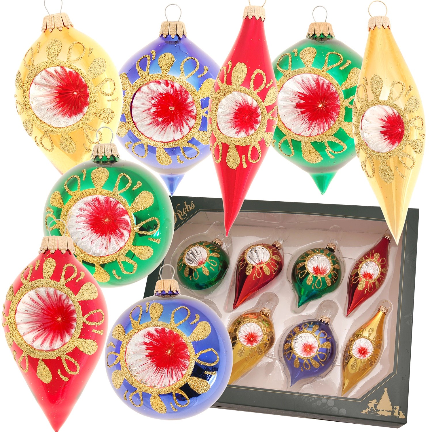 Krebs Glas Lauscha Weihnachtskugeln Reflexsortiment Mehrfarbig 7cm