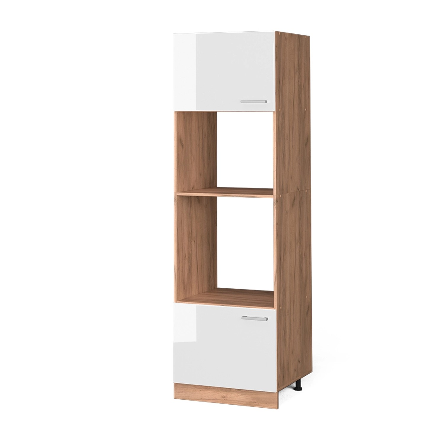 Vicco Mikrowellenschrank R-Line Küchenregal für die Mikrowelle Weiß Hochglanz/Goldkraft Eiche 60 cm