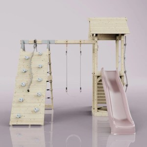 OutdoorToys Spielturm Trondheim mit Schaukel und Rutsche in Altrosa.