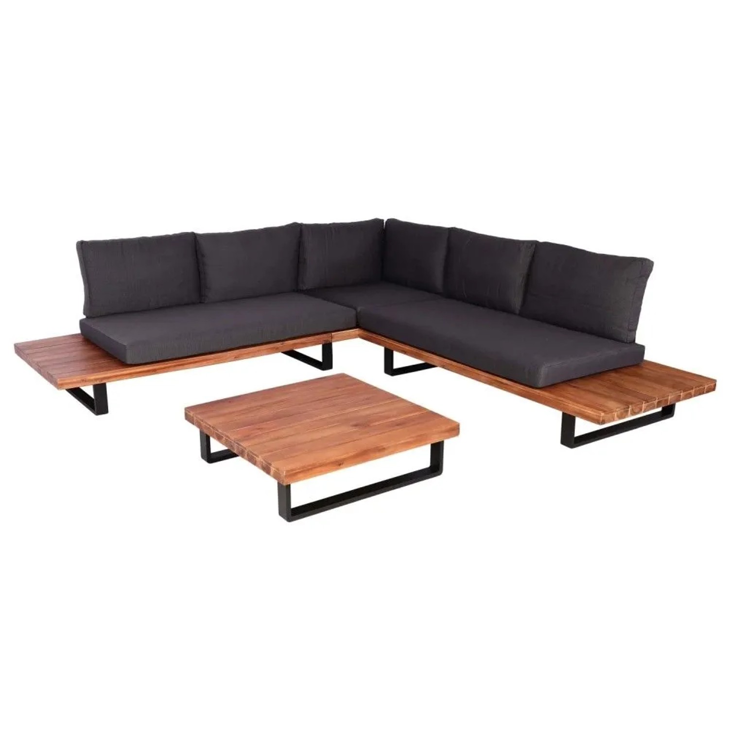 MCW Garten-Garnitur H54 2er-Set Braun Polster Dunkelgrau