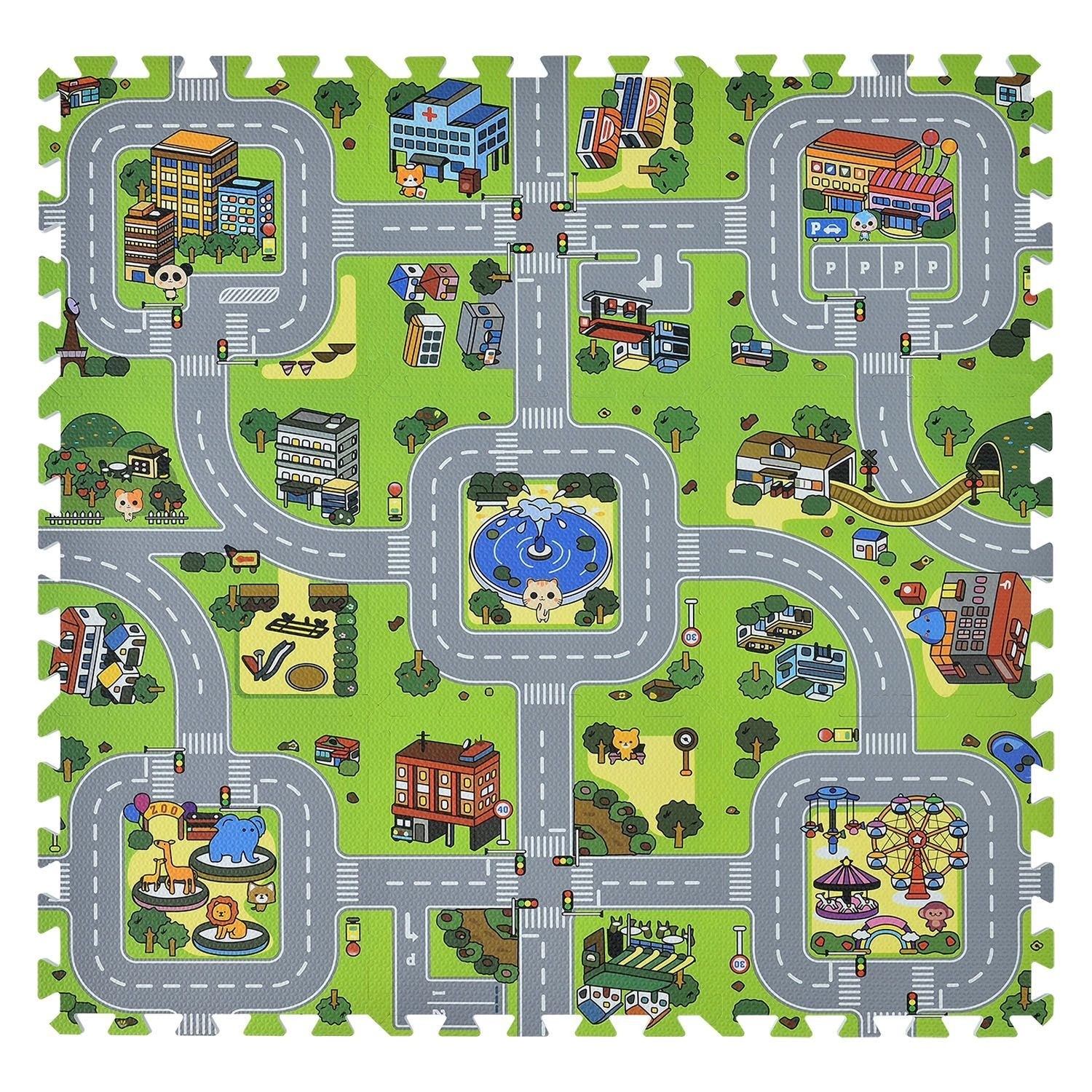 Juskys Kinder Puzzlematte Jascha 9-teilig Straßen