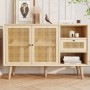 Merax Sideboard 120x40x80 cm Eiche Rattan 1 Schublade 2 Türen Verstellbare Ablagen_2